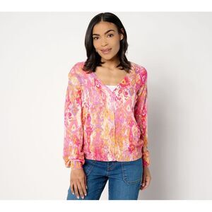 Top Knot Women's Sweater Sz L Denim & Co. Canyon Retreat V-Neck Pink A644582
